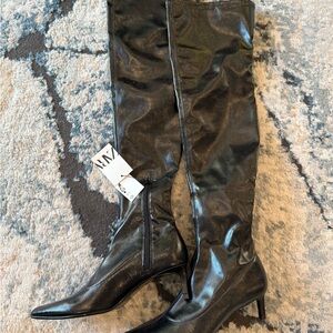 Zara Glossy Black Over the Knee Boots